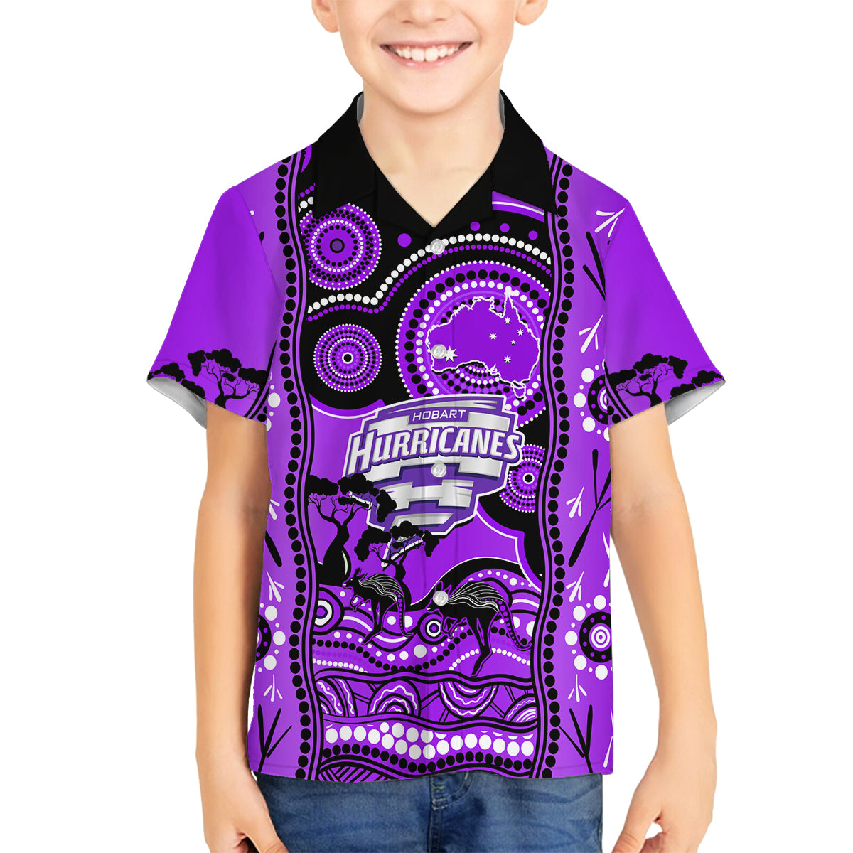 hobart-hurricanes-cricket-family-matching-long-sleeve-bodycon-dress-and-hawaiian-shirt-happy-australia-day-aboriginal-art