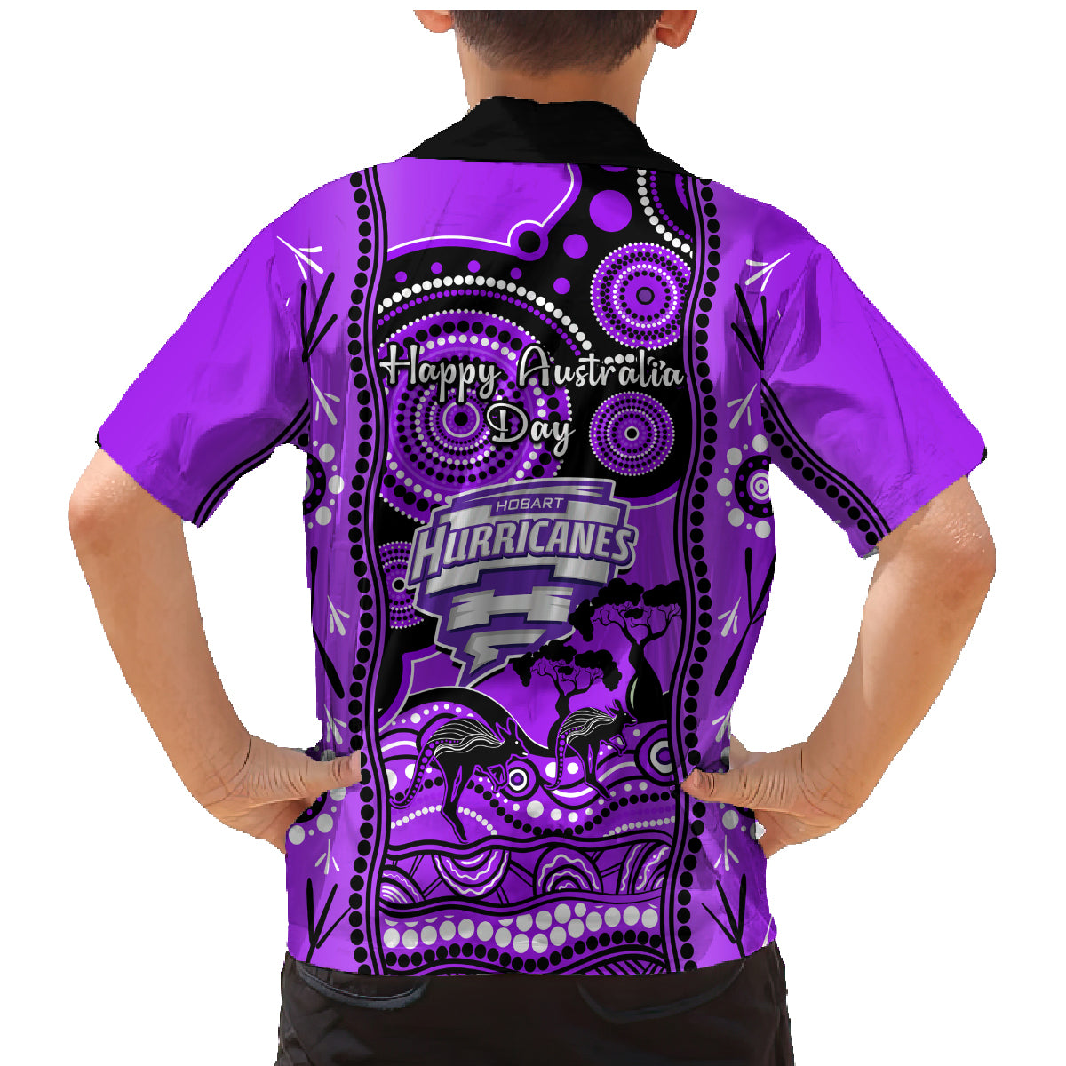 hobart-hurricanes-cricket-family-matching-mermaid-dress-and-hawaiian-shirt-happy-australia-day-aboriginal-art