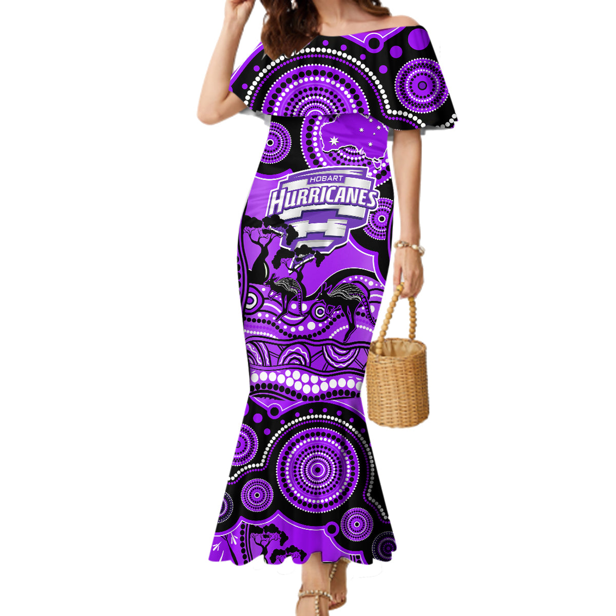 hobart-hurricanes-cricket-family-matching-mermaid-dress-and-hawaiian-shirt-happy-australia-day-aboriginal-art