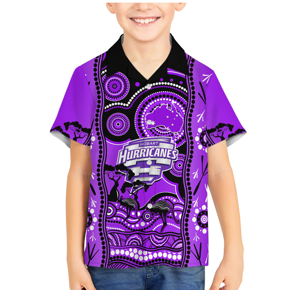 hobart-hurricanes-cricket-family-matching-mermaid-dress-and-hawaiian-shirt-happy-australia-day-aboriginal-art