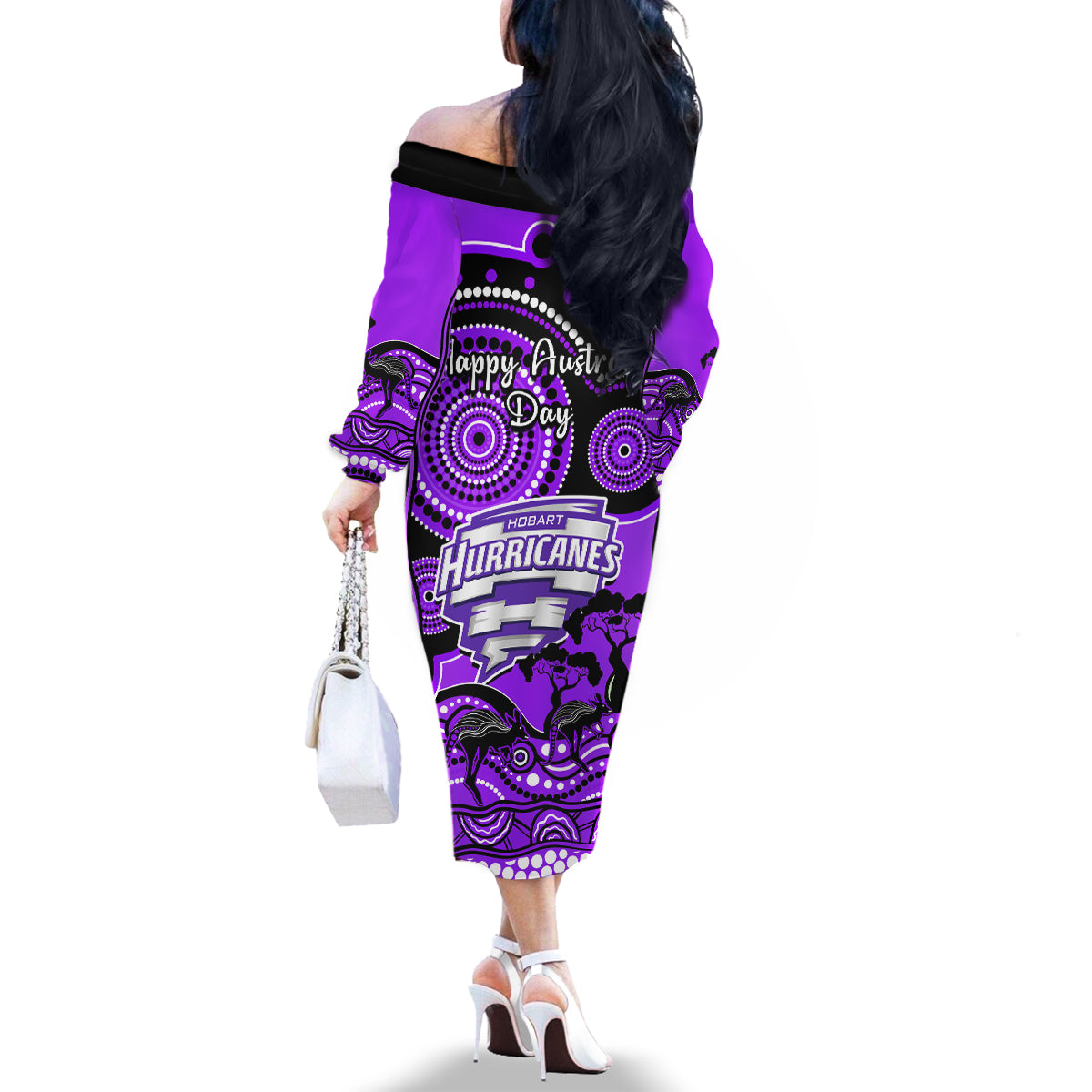 hobart-hurricanes-cricket-family-matching-off-shoulder-long-sleeve-dress-and-hawaiian-shirt-happy-australia-day-aboriginal-art