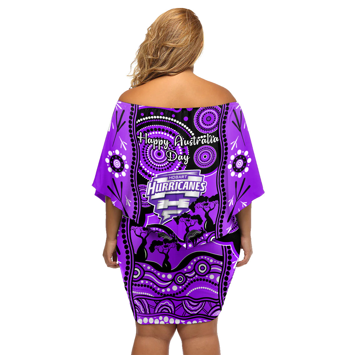 hobart-hurricanes-cricket-family-matching-off-shoulder-short-dress-and-hawaiian-shirt-happy-australia-day-aboriginal-art