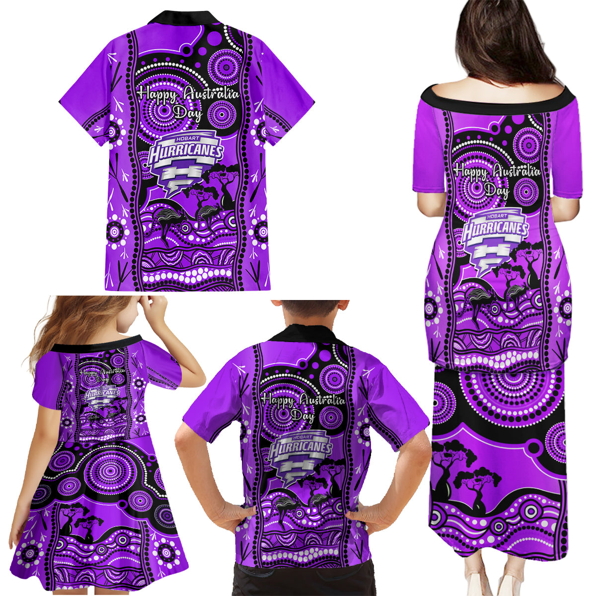 hobart-hurricanes-cricket-family-matching-puletasi-dress-and-hawaiian-shirt-happy-australia-day-aboriginal-art