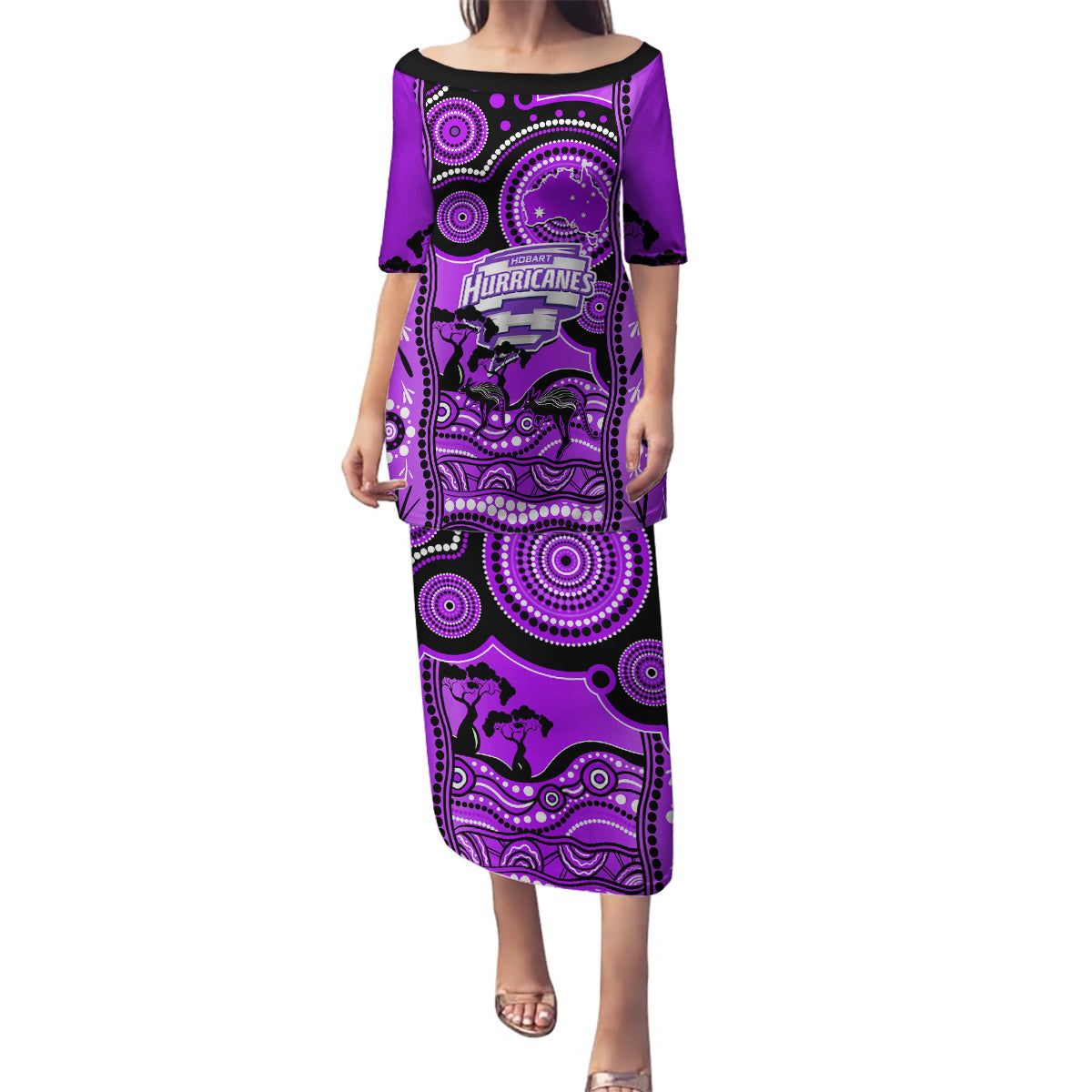 hobart-hurricanes-cricket-family-matching-puletasi-dress-and-hawaiian-shirt-happy-australia-day-aboriginal-art