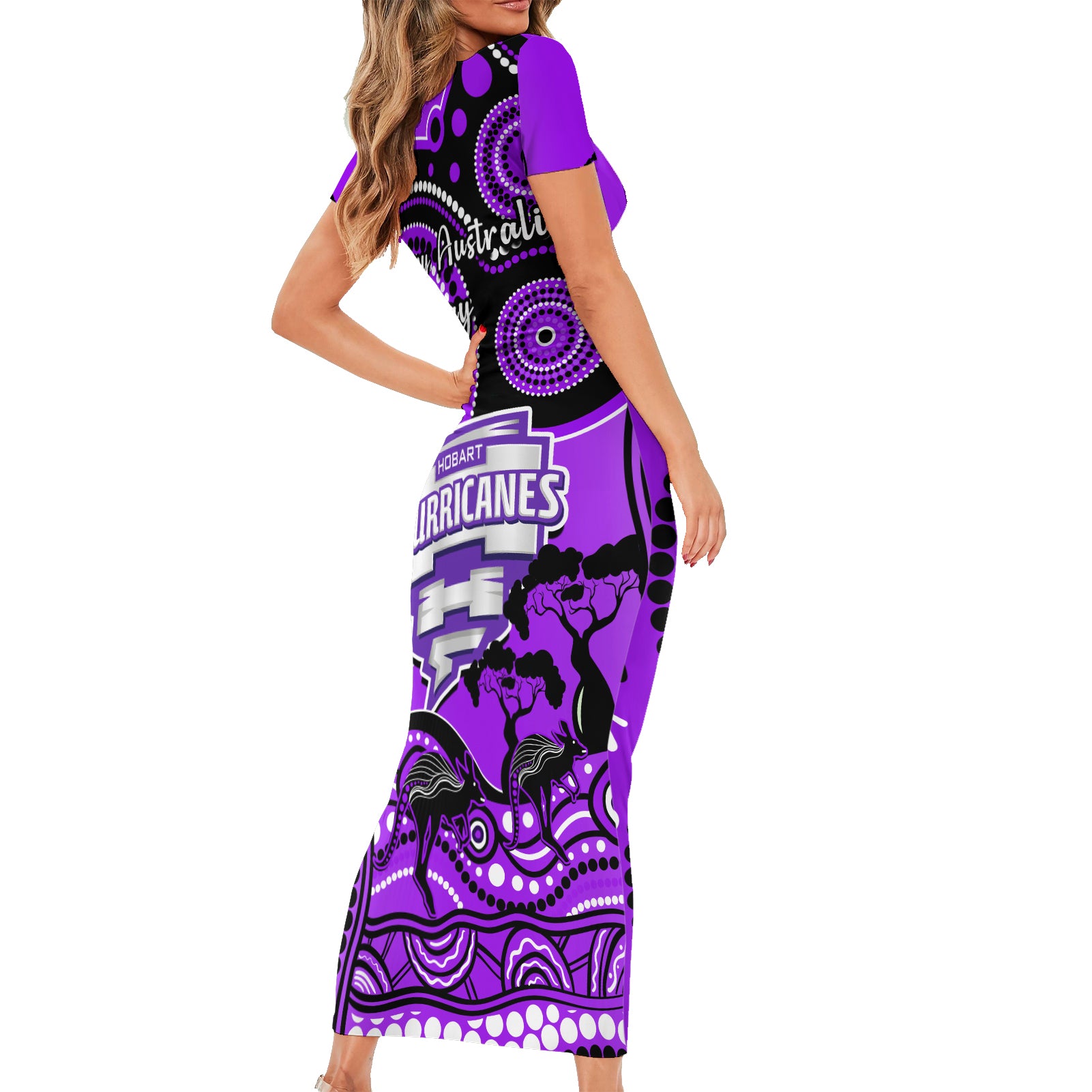 hobart-hurricanes-cricket-family-matching-short-sleeve-bodycon-dress-and-hawaiian-shirt-happy-australia-day-aboriginal-art