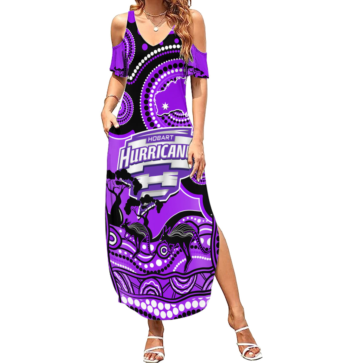 hobart-hurricanes-cricket-family-matching-summer-maxi-dress-and-hawaiian-shirt-happy-australia-day-aboriginal-art