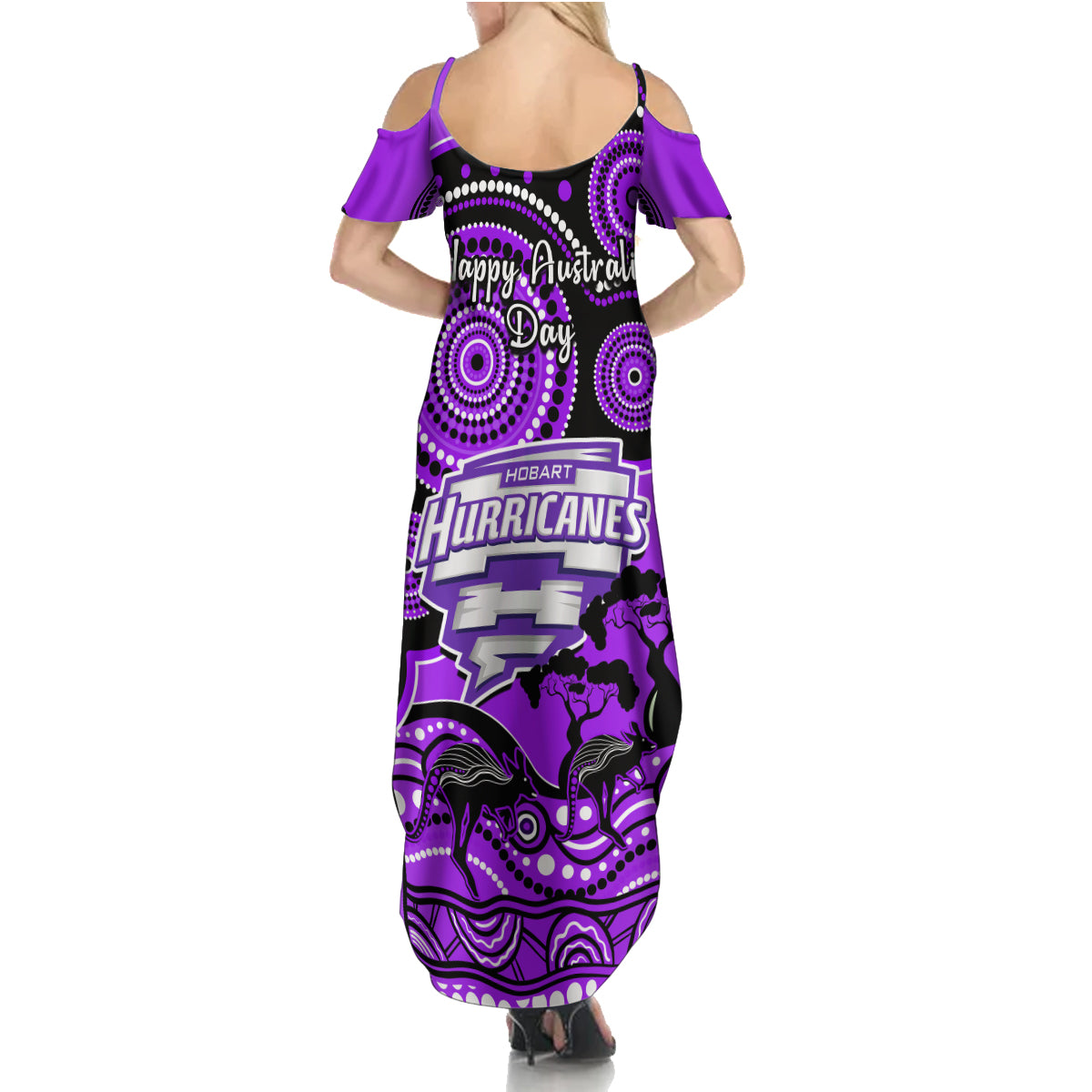 hobart-hurricanes-cricket-family-matching-summer-maxi-dress-and-hawaiian-shirt-happy-australia-day-aboriginal-art