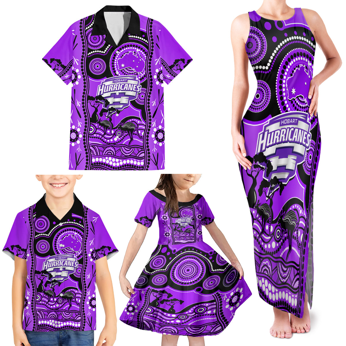 hobart-hurricanes-cricket-family-matching-tank-maxi-dress-and-hawaiian-shirt-happy-australia-day-aboriginal-art