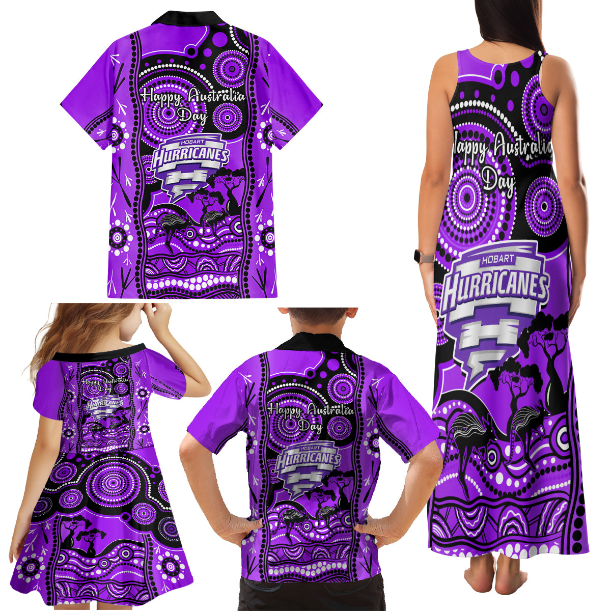 hobart-hurricanes-cricket-family-matching-tank-maxi-dress-and-hawaiian-shirt-happy-australia-day-aboriginal-art