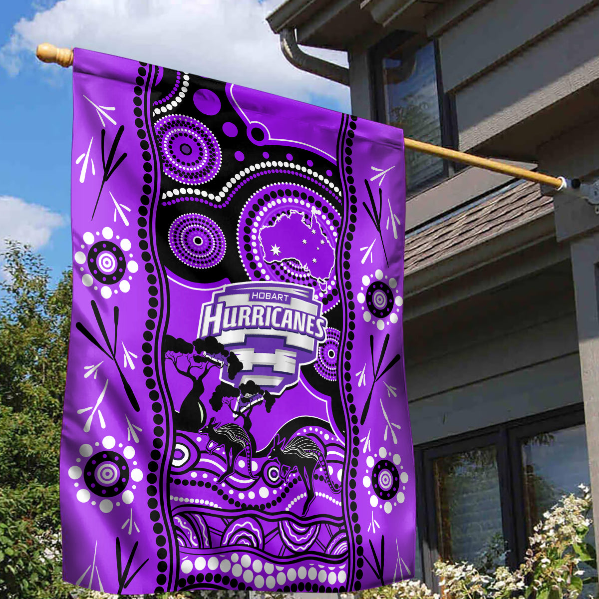 Hobart Hurricanes Cricket Garden Flag Happy Australia Day Aboriginal Art - Vibe Hoodie Shop