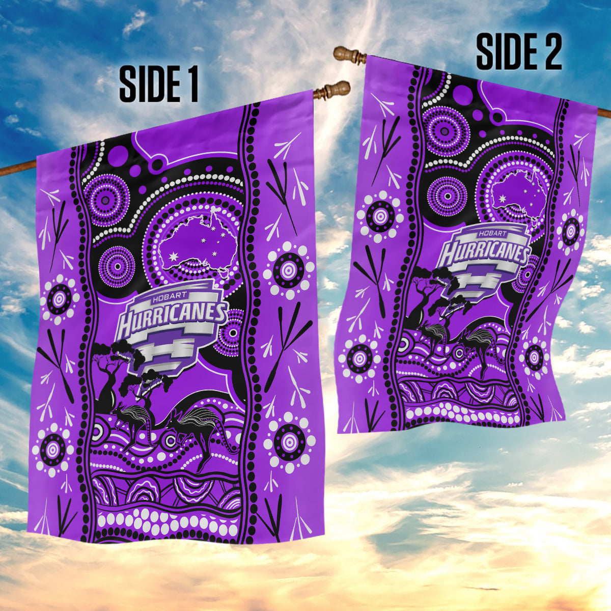 Hobart Hurricanes Cricket Garden Flag Happy Australia Day Aboriginal Art - Vibe Hoodie Shop