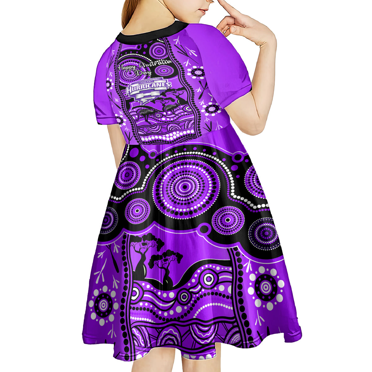 Hobart Hurricanes Cricket Kid Short Sleeve Dress Happy Australia Day Aboriginal Art - Vibe Hoodie Shop