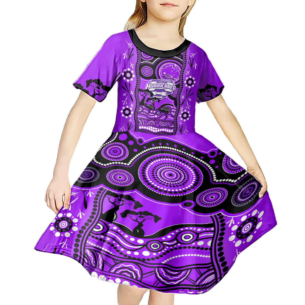 Hobart Hurricanes Cricket Kid Short Sleeve Dress Happy Australia Day Aboriginal Art - Vibe Hoodie Shop