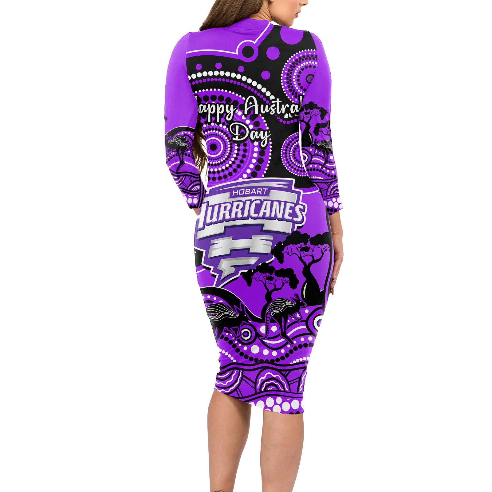 hobart-hurricanes-cricket-long-sleeve-bodycon-dress-happy-australia-day-aboriginal-art