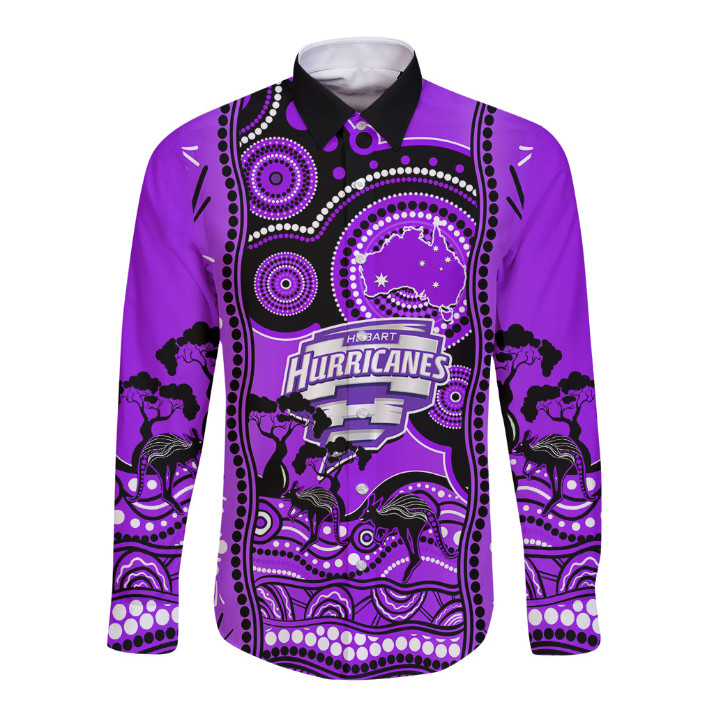 Hobart Hurricanes Cricket Long Sleeve Button Shirt Happy Australia Day Aboriginal Art - Vibe Hoodie Shop