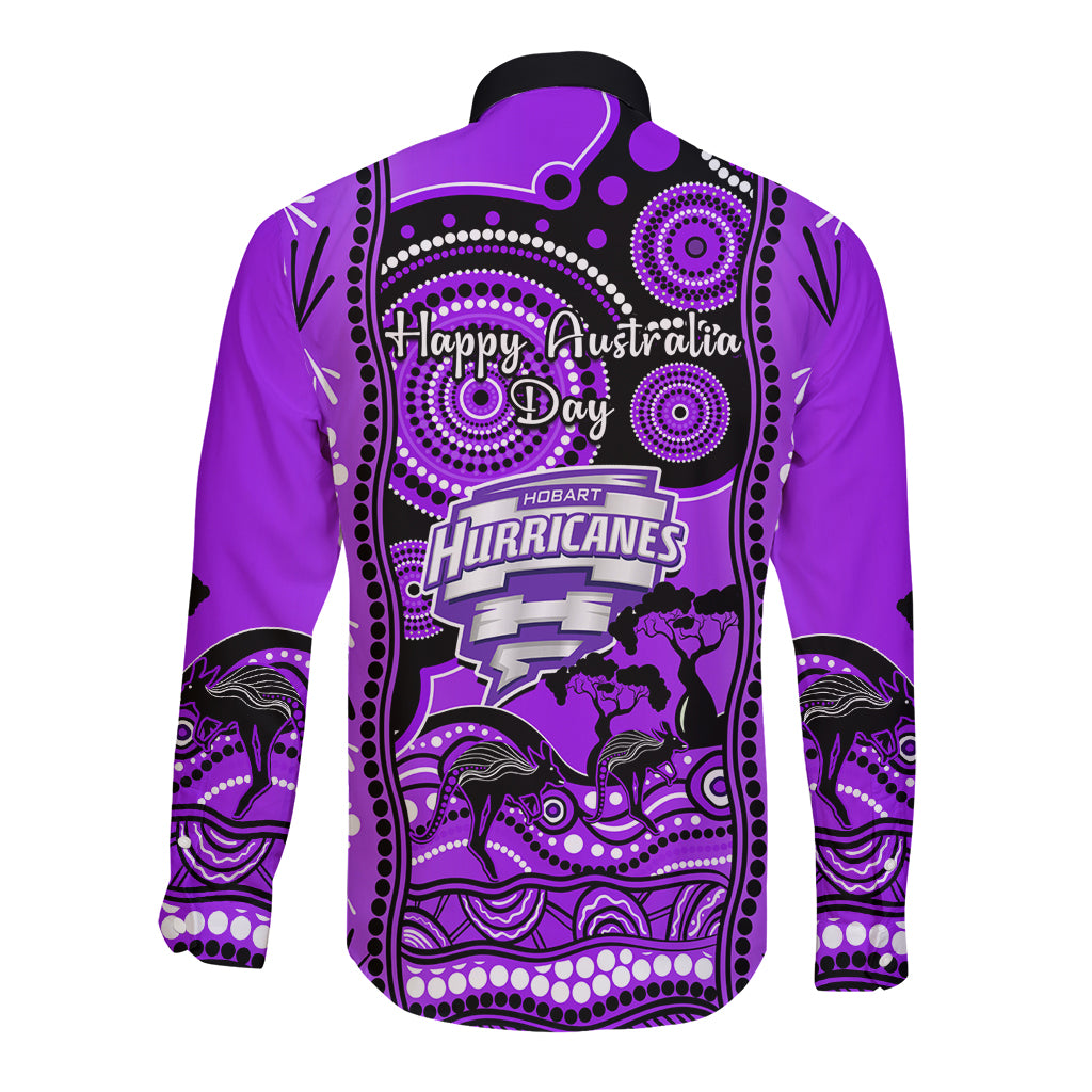 Hobart Hurricanes Cricket Long Sleeve Button Shirt Happy Australia Day Aboriginal Art - Vibe Hoodie Shop