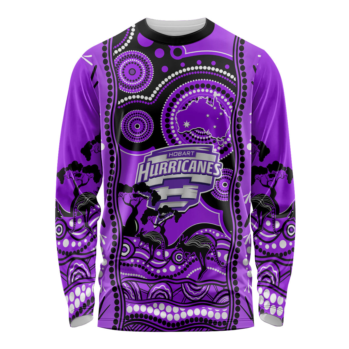 Hobart Hurricanes Cricket Long Sleeve Shirt Happy Australia Day Aboriginal Art - Vibe Hoodie Shop