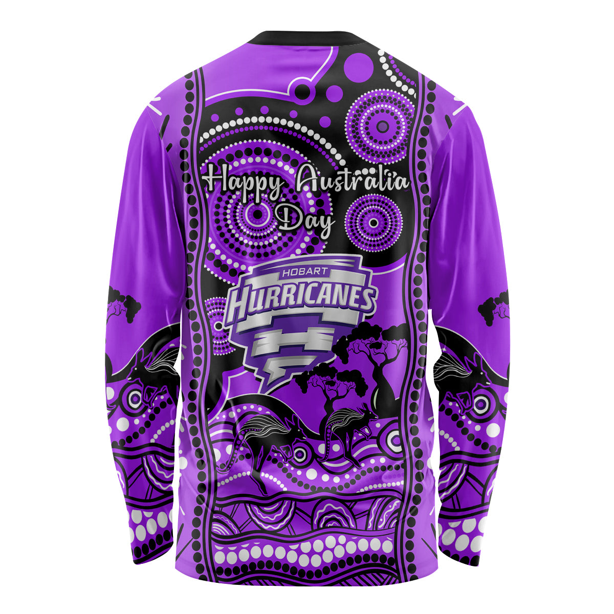 Hobart Hurricanes Cricket Long Sleeve Shirt Happy Australia Day Aboriginal Art - Vibe Hoodie Shop