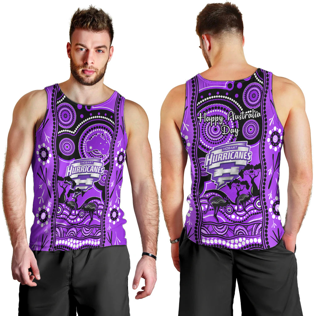 Hobart Hurricanes Cricket Men Tank Top Happy Australia Day Aboriginal Art - Vibe Hoodie Shop