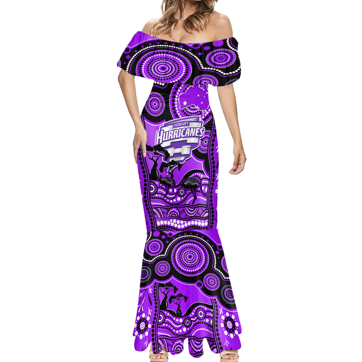 hobart-hurricanes-cricket-mermaid-dress-happy-australia-day-aboriginal-art