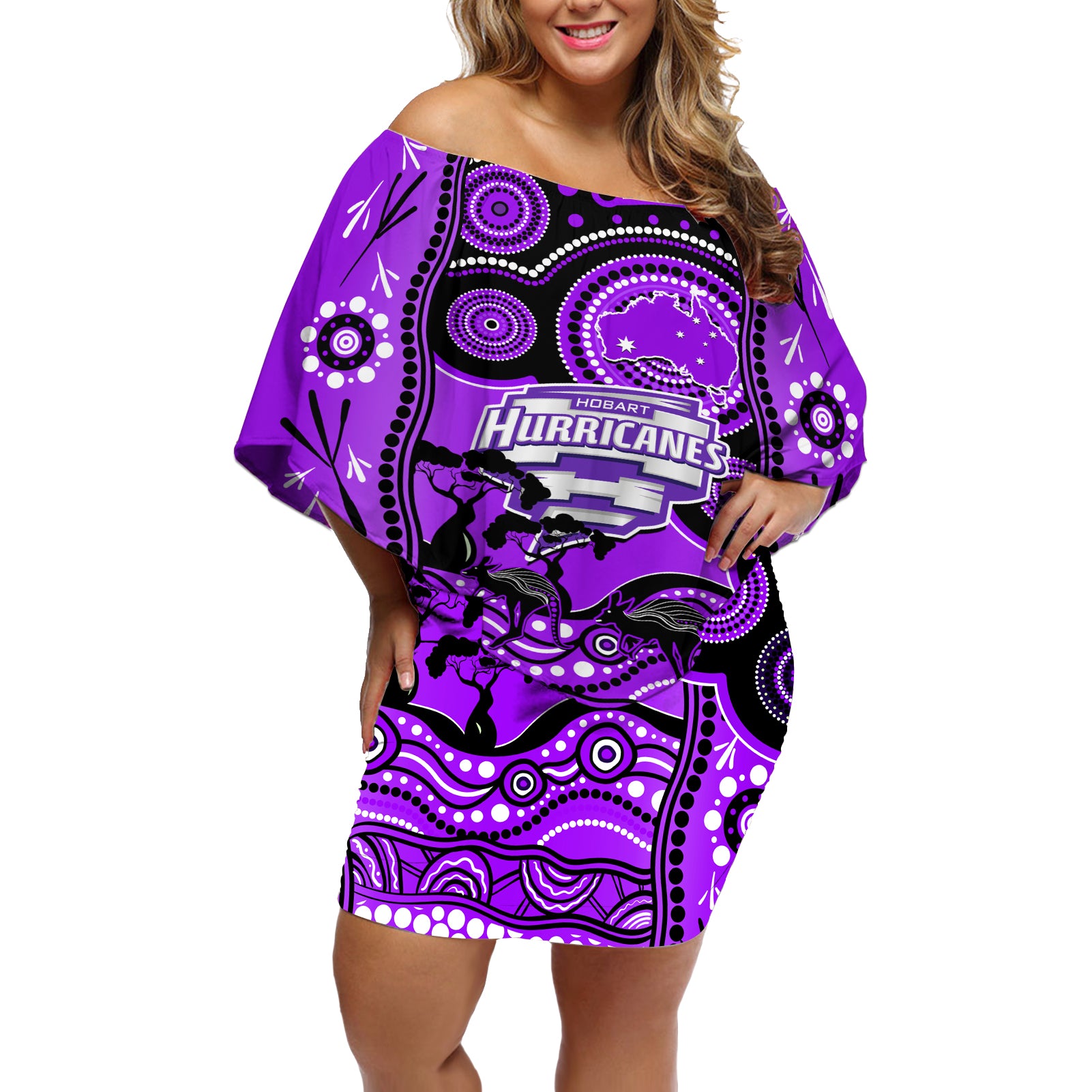 hobart-hurricanes-cricket-off-shoulder-short-dress-happy-australia-day-aboriginal-art