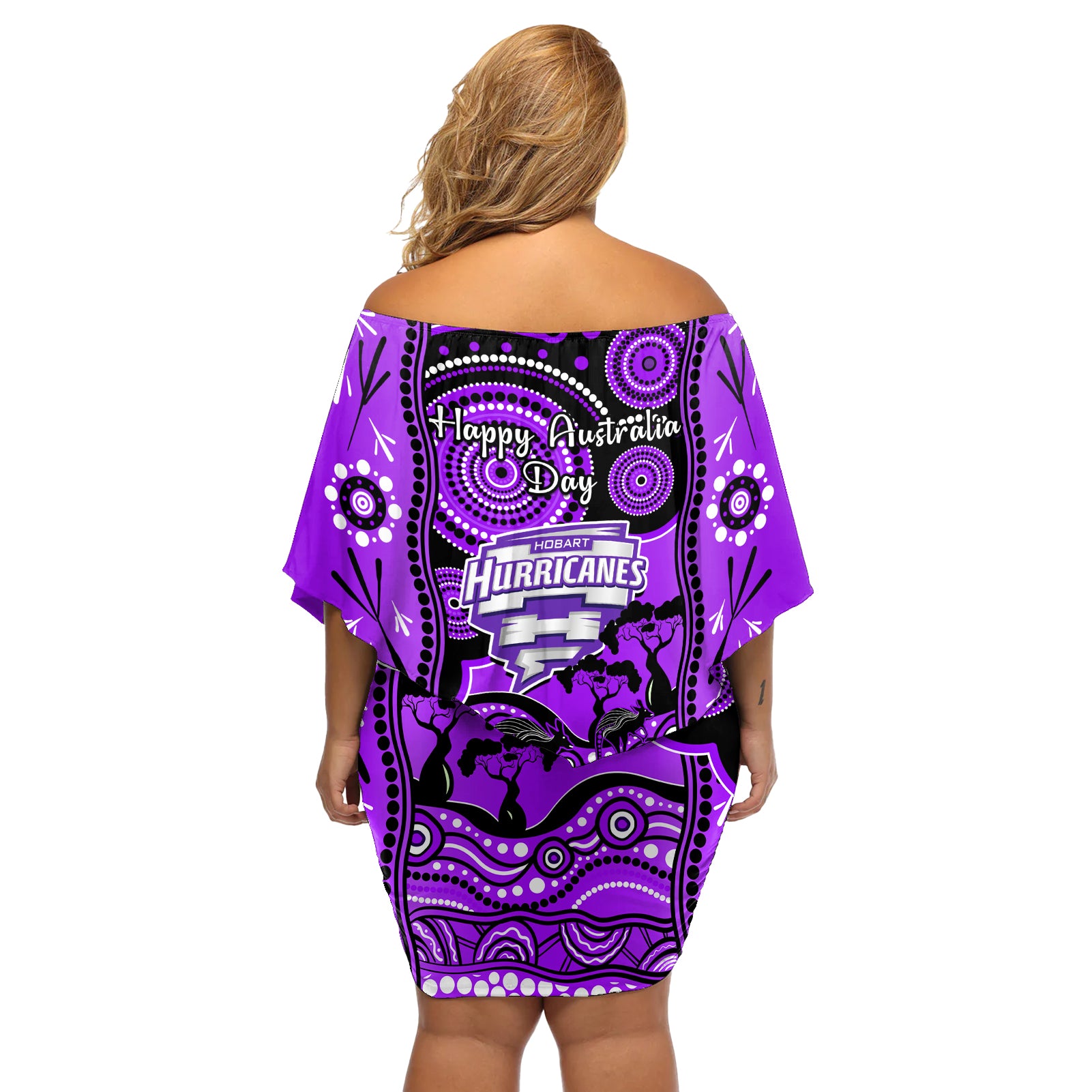 hobart-hurricanes-cricket-off-shoulder-short-dress-happy-australia-day-aboriginal-art