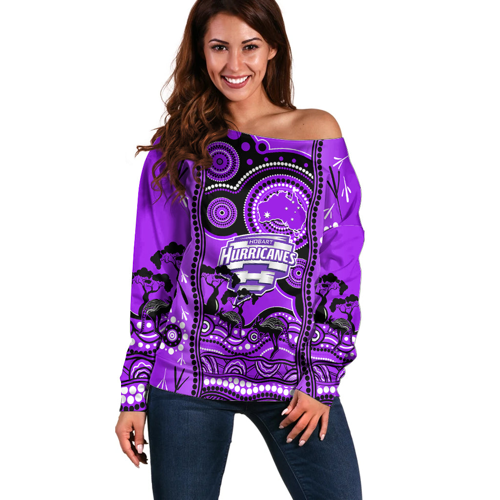 Hobart Hurricanes Cricket Off Shoulder Sweater Happy Australia Day Aboriginal Art - Vibe Hoodie Shop