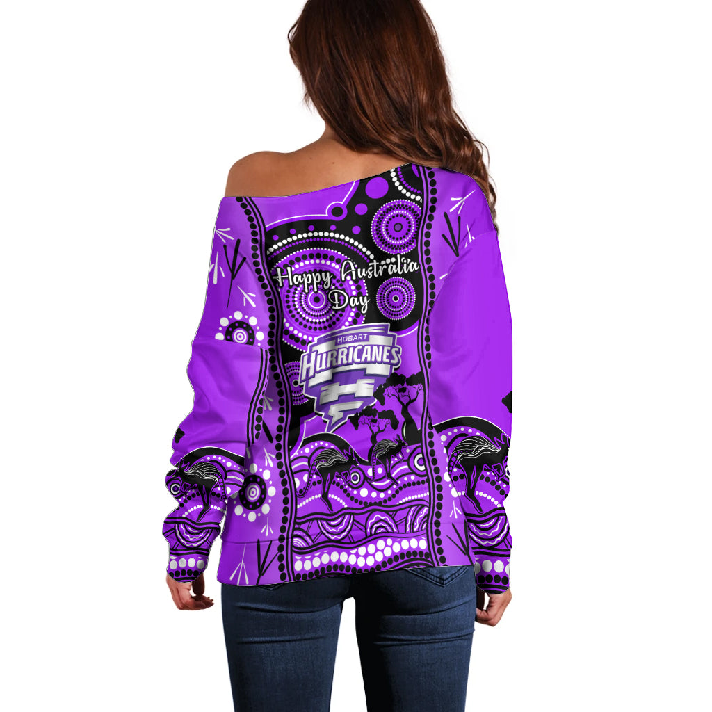 Hobart Hurricanes Cricket Off Shoulder Sweater Happy Australia Day Aboriginal Art - Vibe Hoodie Shop