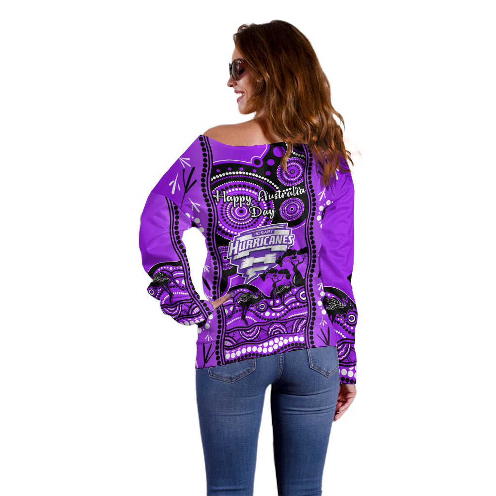 Hobart Hurricanes Cricket Off Shoulder Sweater Happy Australia Day Aboriginal Art - Vibe Hoodie Shop