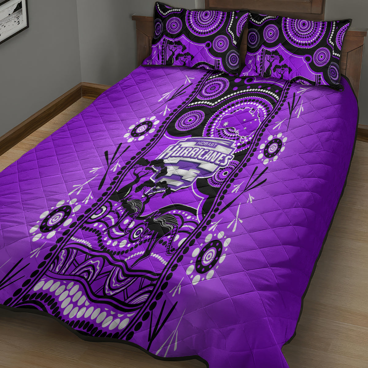 Hobart Hurricanes Cricket Quilt Bed Set Happy Australia Day Aboriginal Art - Vibe Hoodie Shop