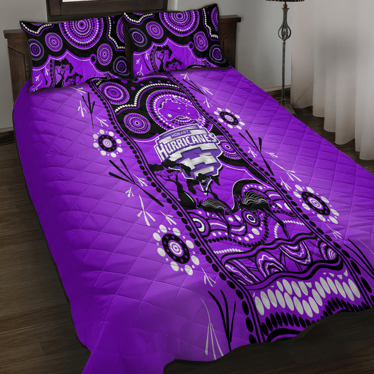 Hobart Hurricanes Cricket Quilt Bed Set Happy Australia Day Aboriginal Art - Vibe Hoodie Shop