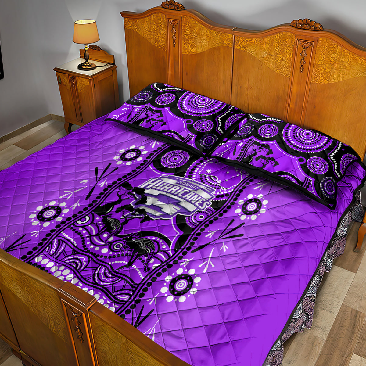 Hobart Hurricanes Cricket Quilt Bed Set Happy Australia Day Aboriginal Art - Vibe Hoodie Shop