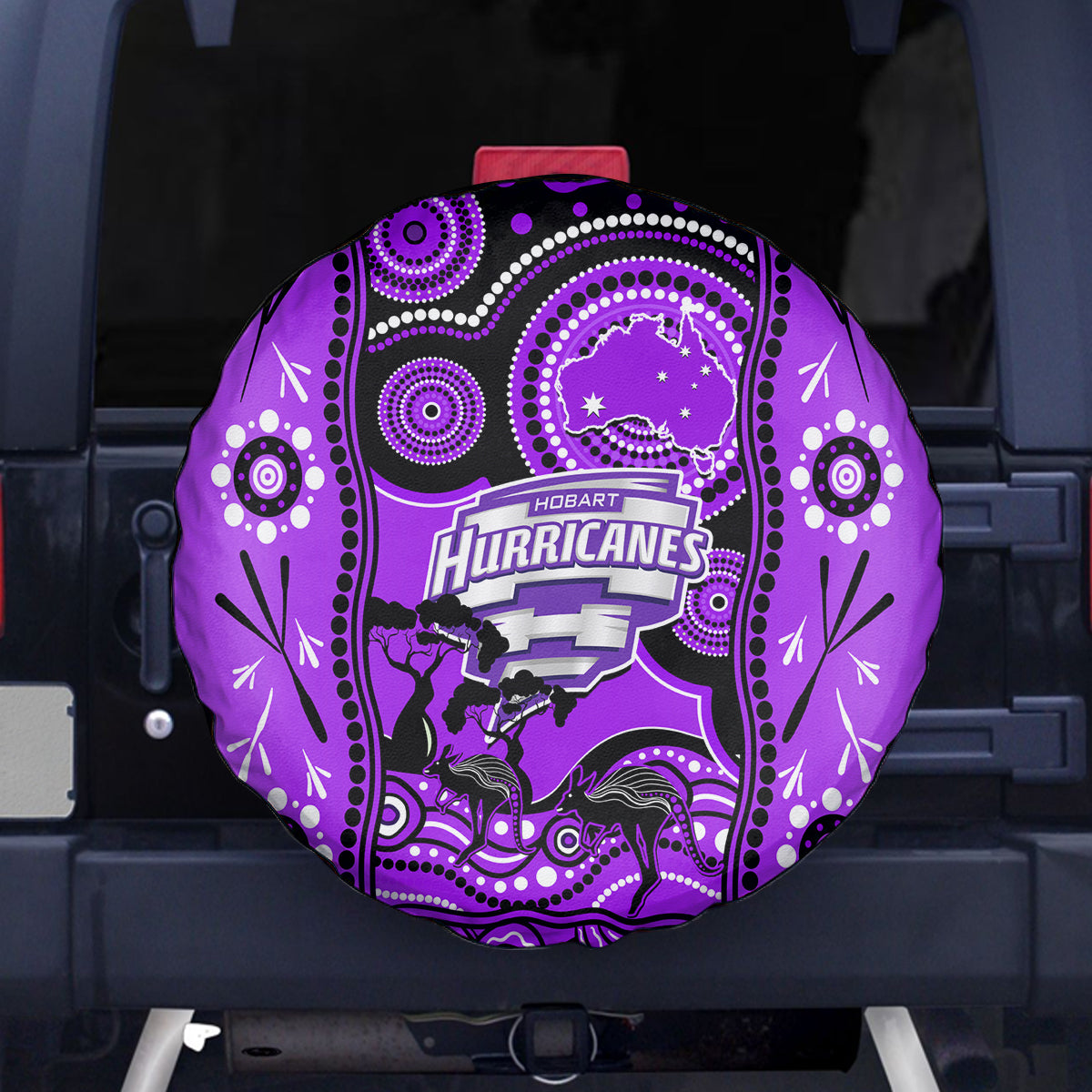 Hobart Hurricanes Cricket Spare Tire Cover Happy Australia Day Aboriginal Art - Vibe Hoodie Shop