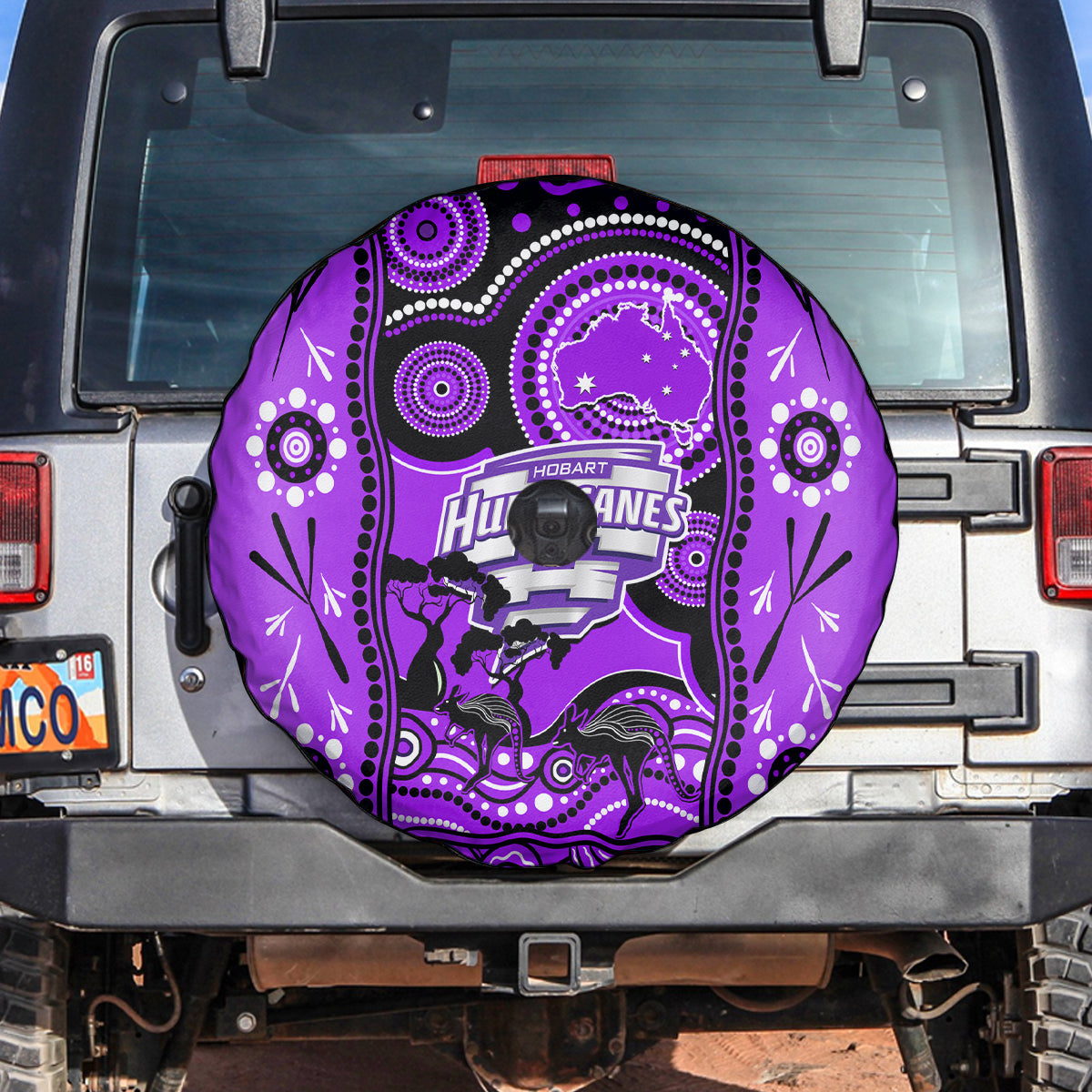 Hobart Hurricanes Cricket Spare Tire Cover Happy Australia Day Aboriginal Art - Vibe Hoodie Shop