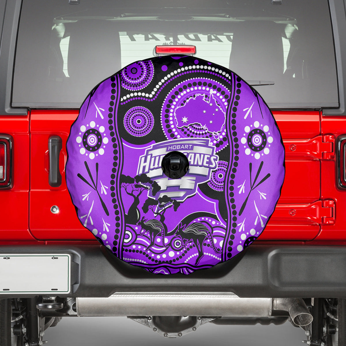 Hobart Hurricanes Cricket Spare Tire Cover Happy Australia Day Aboriginal Art - Vibe Hoodie Shop