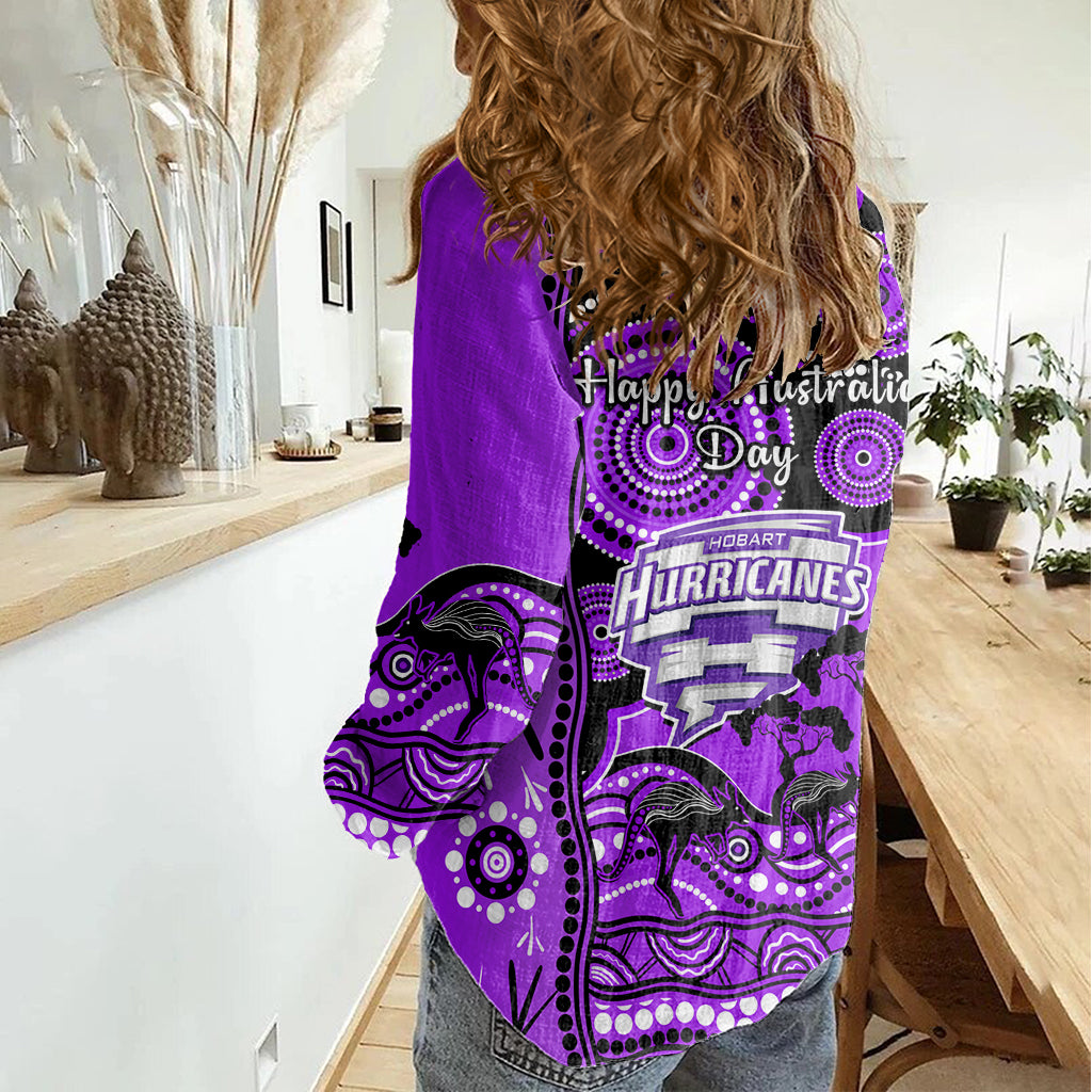 Hobart Hurricanes Cricket Women Casual Shirt Happy Australia Day Aboriginal Art - Vibe Hoodie Shop