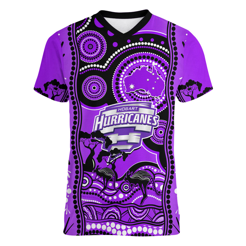 Hobart Hurricanes Cricket Women V Neck T Shirt Happy Australia Day Aboriginal Art - Vibe Hoodie Shop