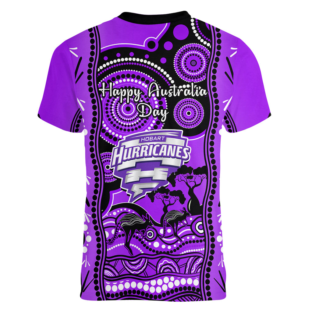 Hobart Hurricanes Cricket Women V Neck T Shirt Happy Australia Day Aboriginal Art - Vibe Hoodie Shop