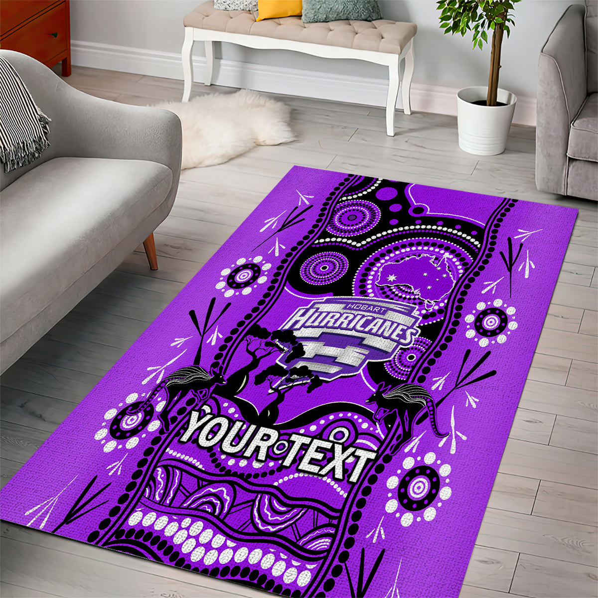 Custom Hobart Hurricanes Cricket Area Rug Happy Australia Day Aboriginal Art - Vibe Hoodie Shop