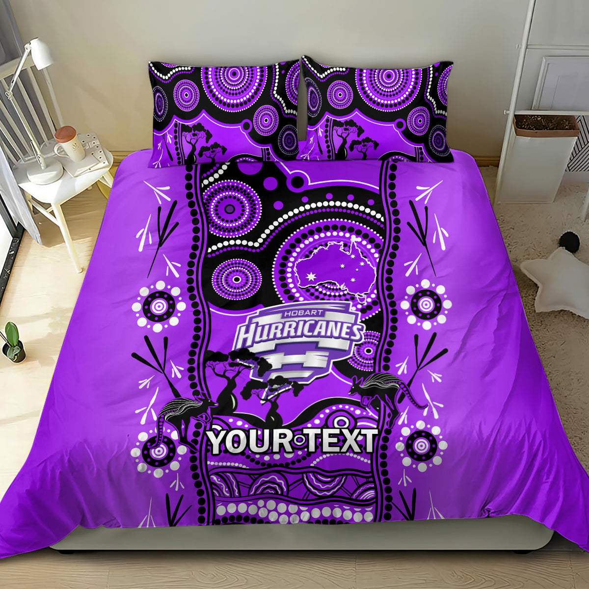 Custom Hobart Hurricanes Cricket Bedding Set Happy Australia Day Aboriginal Art - Vibe Hoodie Shop