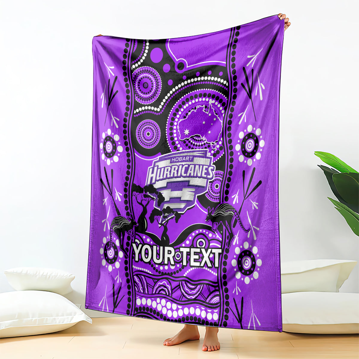 Custom Hobart Hurricanes Cricket Blanket Happy Australia Day Aboriginal Art - Vibe Hoodie Shop