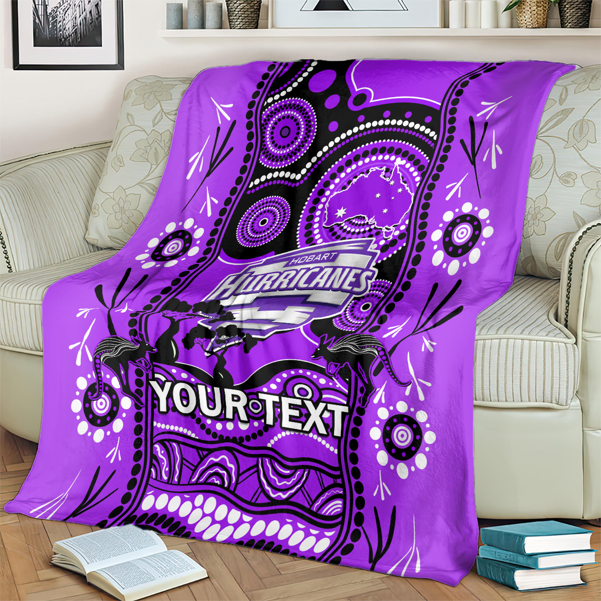 Custom Hobart Hurricanes Cricket Blanket Happy Australia Day Aboriginal Art - Vibe Hoodie Shop