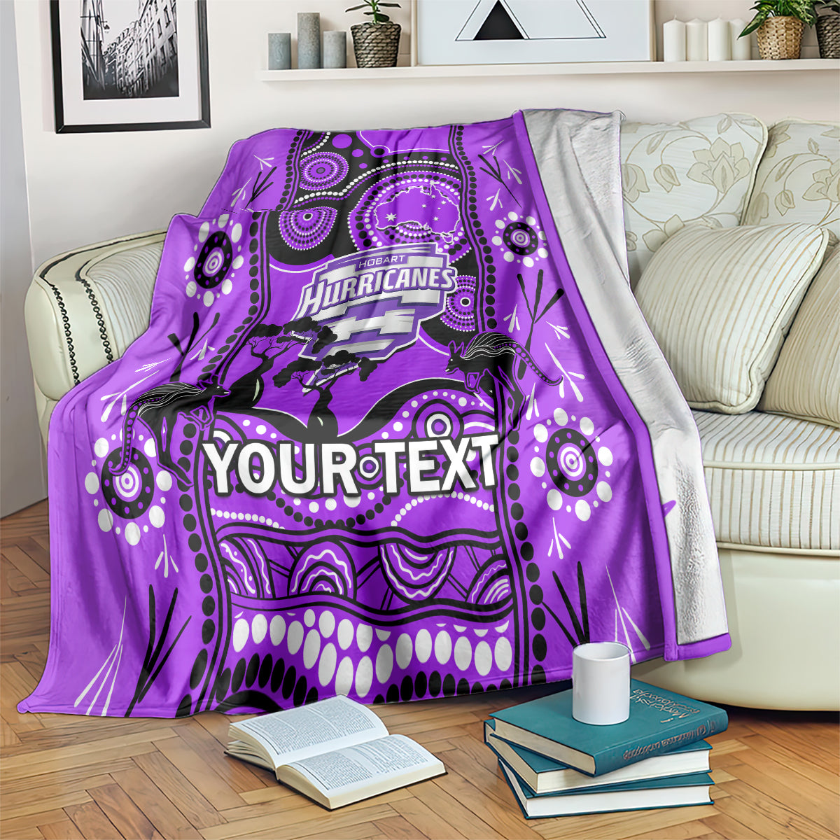 Custom Hobart Hurricanes Cricket Blanket Happy Australia Day Aboriginal Art - Vibe Hoodie Shop