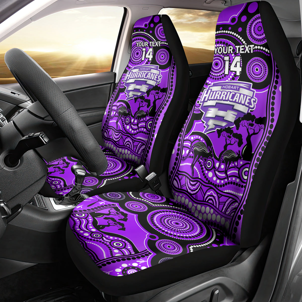 Custom Hobart Hurricanes Cricket Car Seat Cover Happy Australia Day Aboriginal Art - Vibe Hoodie Shop