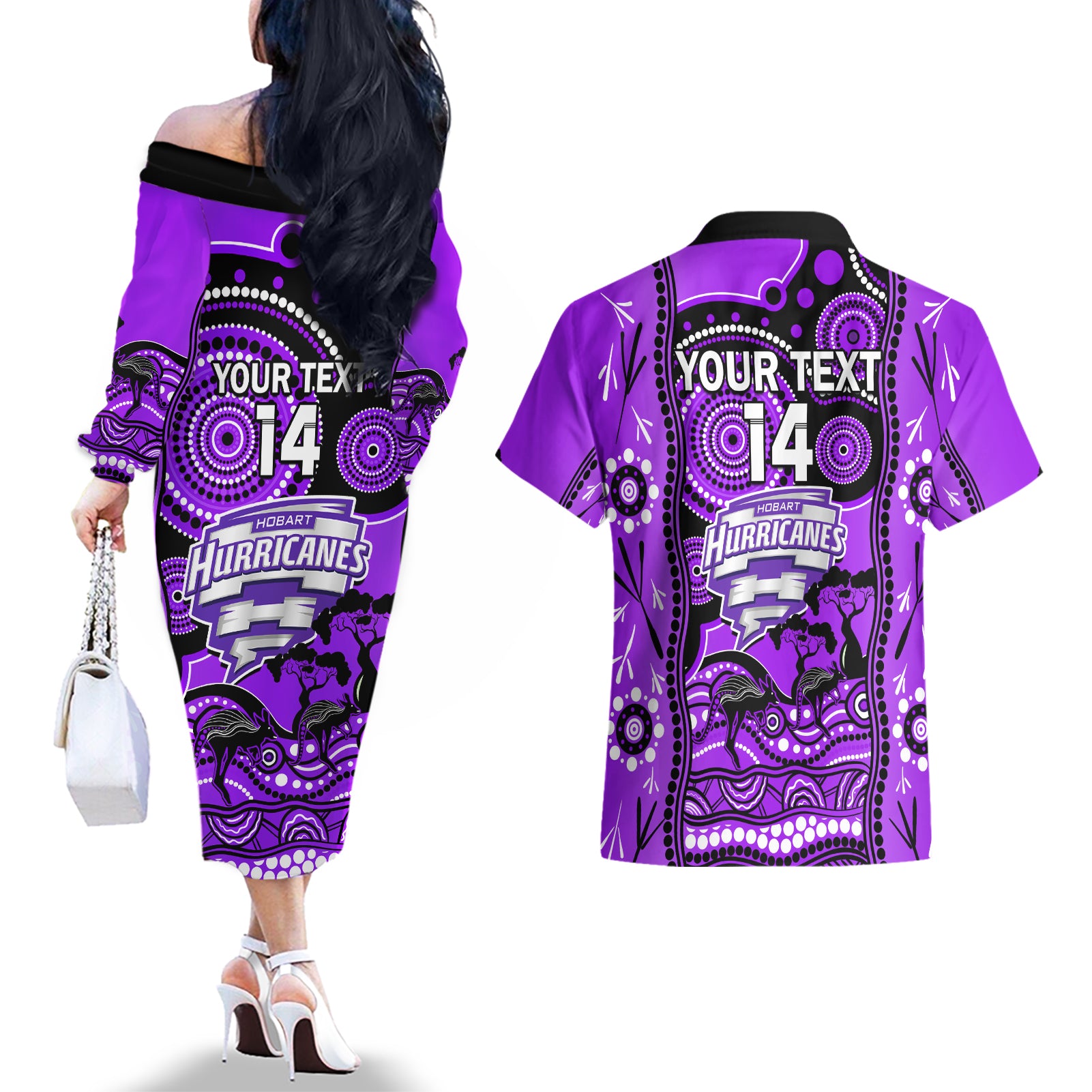 custom-hobart-hurricanes-cricket-couples-matching-off-the-shoulder-long-sleeve-dress-and-hawaiian-shirt-happy-australia-day-aboriginal-art