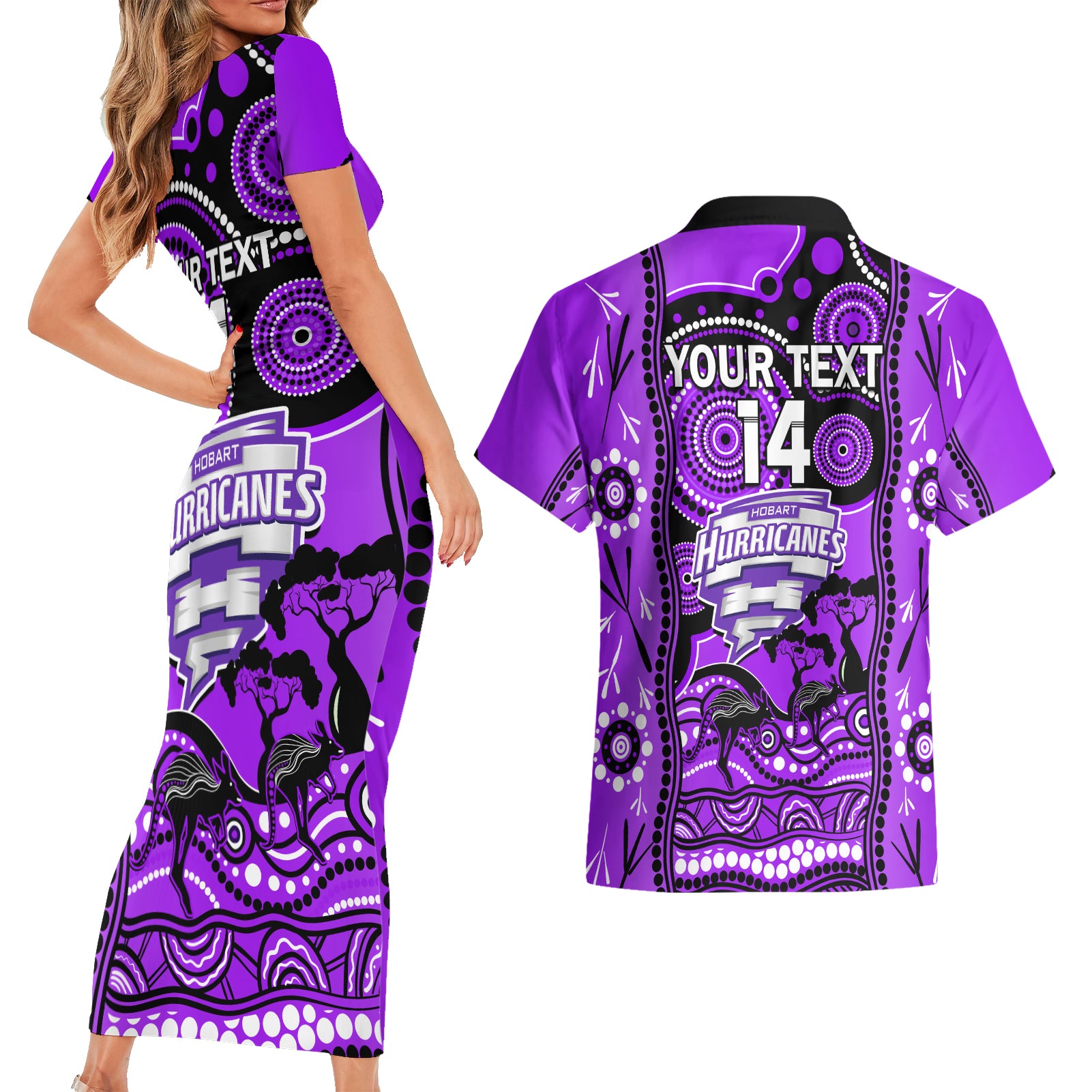 custom-hobart-hurricanes-cricket-couples-matching-short-sleeve-bodycon-dress-and-hawaiian-shirt-happy-australia-day-aboriginal-art