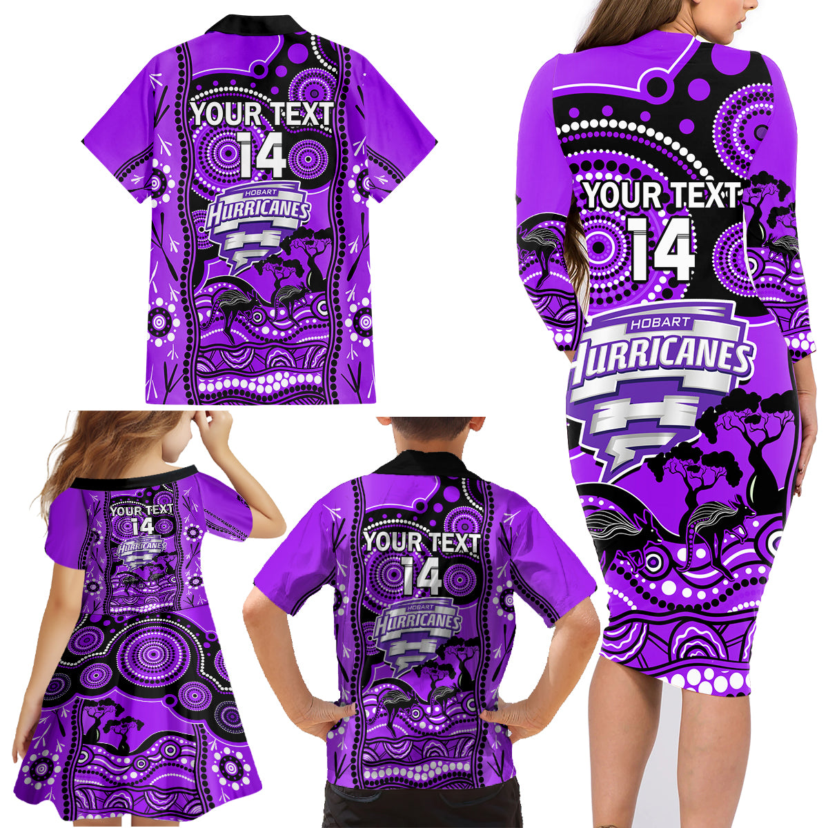 custom-hobart-hurricanes-cricket-family-matching-long-sleeve-bodycon-dress-and-hawaiian-shirt-happy-australia-day-aboriginal-art