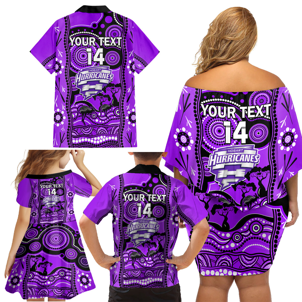 custom-hobart-hurricanes-cricket-family-matching-off-shoulder-short-dress-and-hawaiian-shirt-happy-australia-day-aboriginal-art