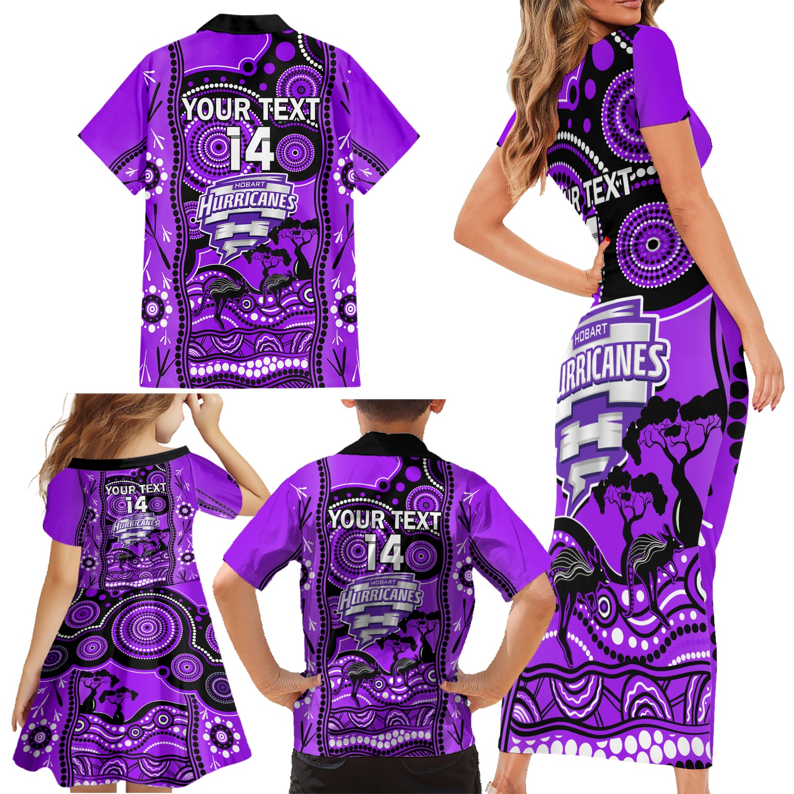 custom-hobart-hurricanes-cricket-family-matching-short-sleeve-bodycon-dress-and-hawaiian-shirt-happy-australia-day-aboriginal-art