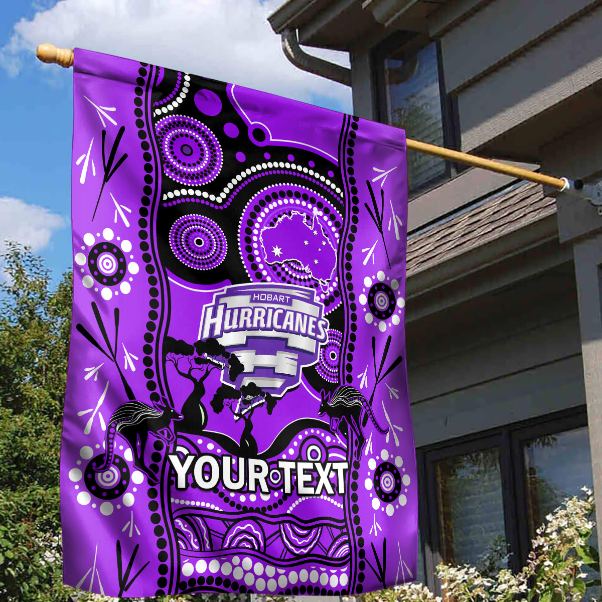 Custom Hobart Hurricanes Cricket Garden Flag Happy Australia Day Aboriginal Art - Vibe Hoodie Shop